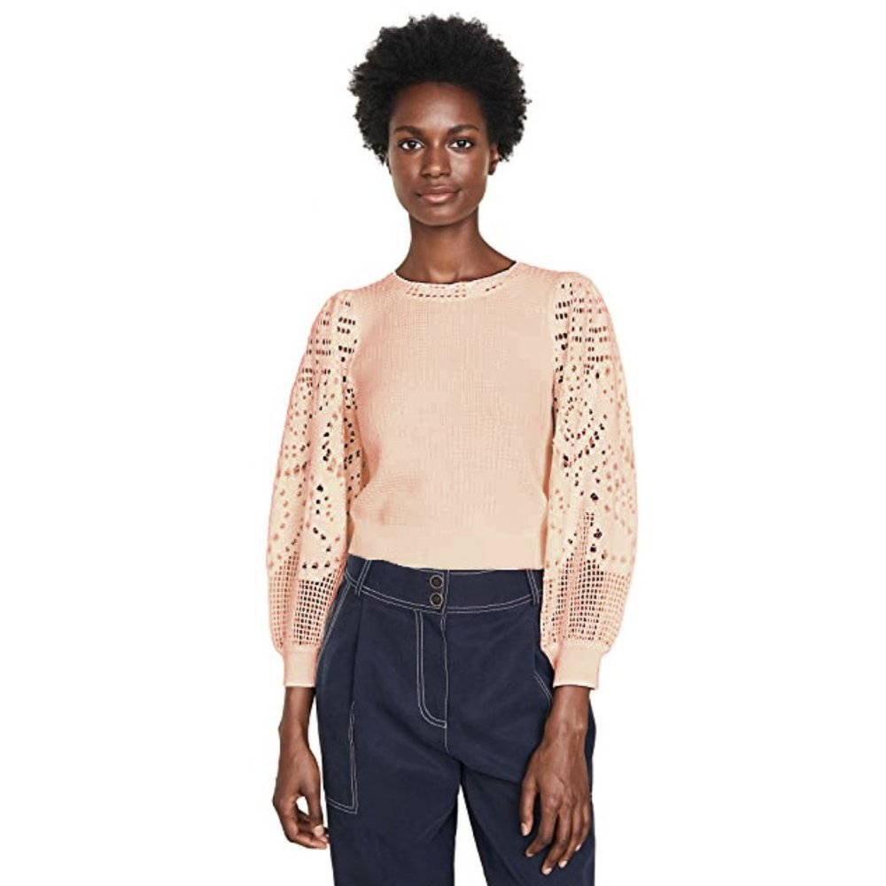 A.L.C. textured puff sleeve pointelle thermal knit sweater